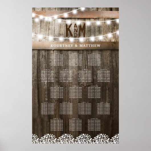 Rustieke Babys Breath Bruiloft 17 Tafel Zitgrafiek Poster (Voorkant)