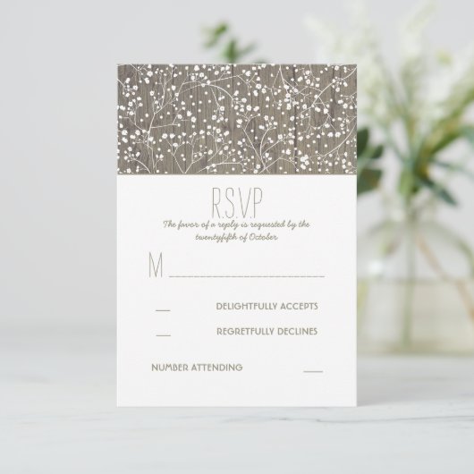 Rustieke Baby's Breath Bruiloft RSVP Kaart (Staand voorkant)