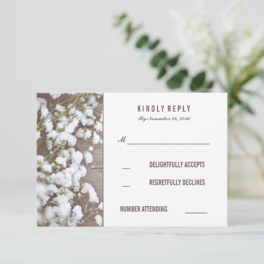 Rustieke Baby's Breath Bruiloft RSVP Kaarten (Staand voorkant)