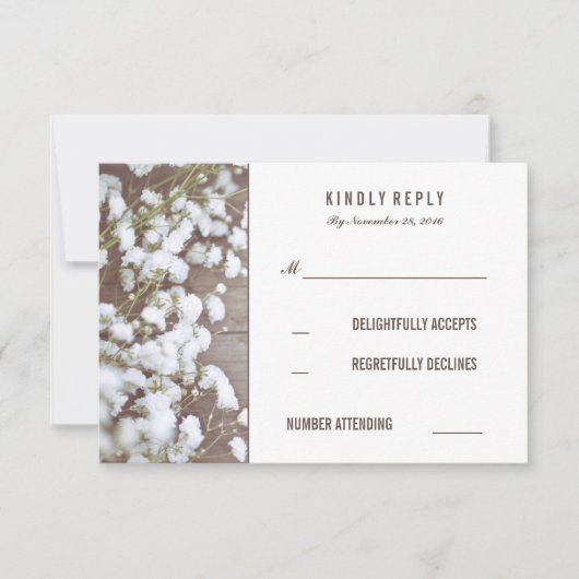 Rustieke Baby's Breath Bruiloft RSVP Kaarten Kaartje (Voorkant)