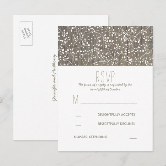 Rustieke Baby's Breath Country Bruiloft RSVP Uitnodiging Briefkaart (Voorkant / Achterkant)