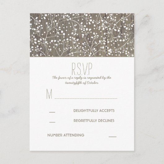 Rustieke Baby's Breath Country Bruiloft RSVP Uitnodiging Briefkaart (Voorkant)