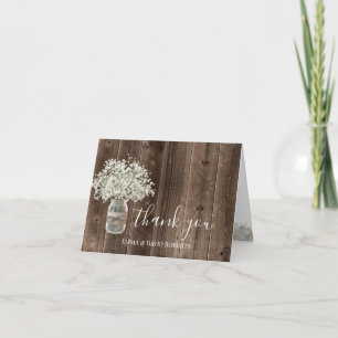 Rustieke Baby's Breath Floral Jar Wood Dank u Bedankkaart
