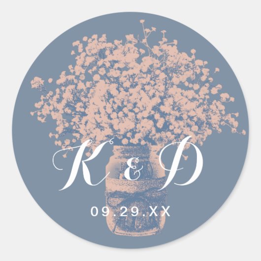 Rustieke Baby's Breath Jar Dusty Blue Wedding Seal Ronde Sticker (Voorkant)