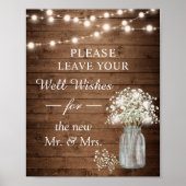 Rustieke Baby's Breath Lichtjes Goed Wensen Bord Poster (Voorkant)
