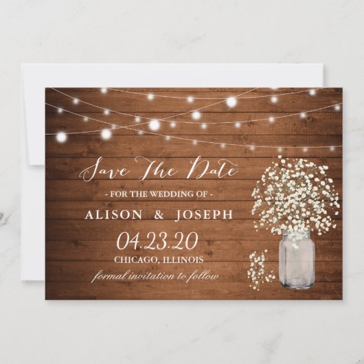 Rustieke Baby's Breath Lights Bruiloft Save The Da Save The Date (Voorkant)