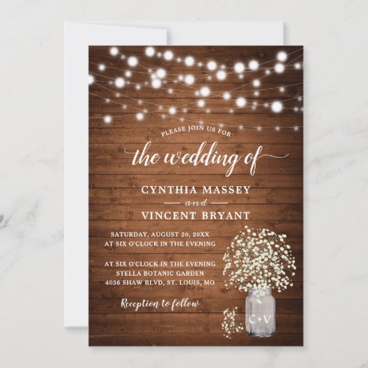 Rustieke Baby's Breath Lights bruiloft uitnodiging (Voorkant)