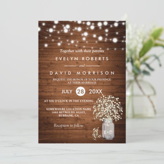 Rustieke Baby's Breath Lights Formele Bruiloft Kaart (Staand voorkant)