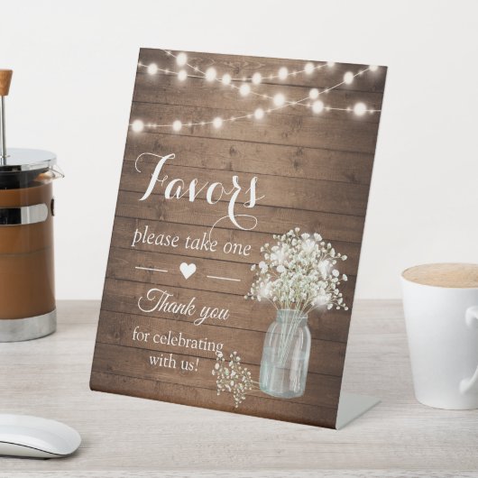 Rustieke Baby's Breath Lights Huwelijksgunsten Reclamebord Met Voetstuk (Insitu)