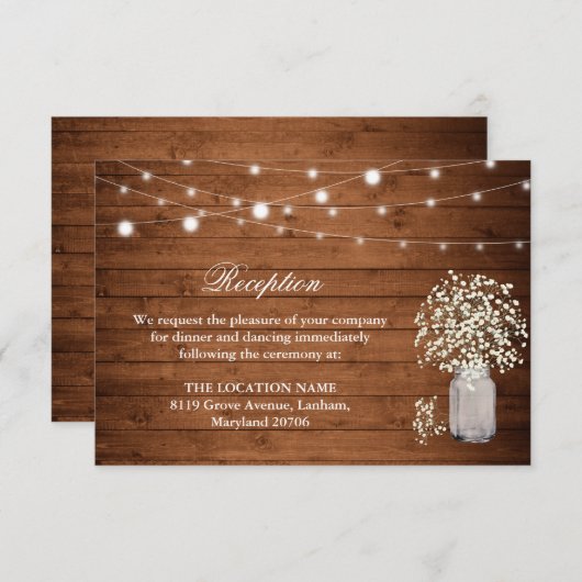 Rustieke Baby's Breath Lights Receptie Informatiekaartje (Voorkant / Achterkant)