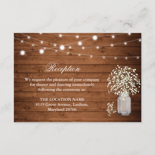 Rustieke Baby's Breath Lights Receptie Informatiekaartje (Voorkant)