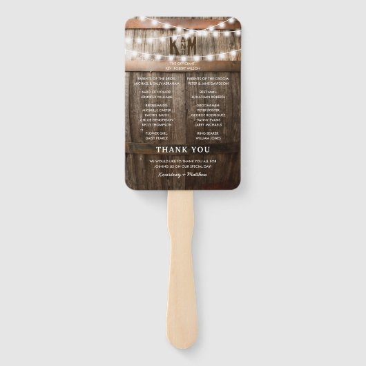 Rustieke Baby's Breath Lights Trouwprogramma Handwaaier (Achterkant)