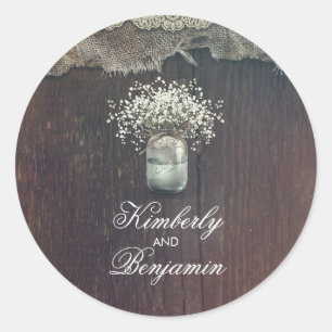 Rustieke Baby's Breath Mason Jar Barn Bruiloft Ronde Sticker