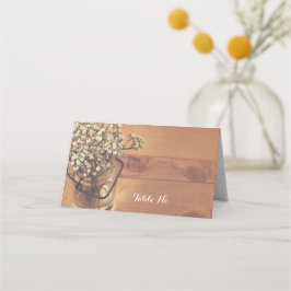 Rustieke Baby's Breath Mason Jar Bruiloft Gevouwen Plaatskaartje