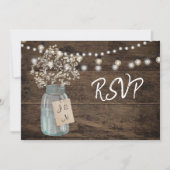 Rustieke Baby's Breath Mason Jar Lichten Trouwkaar Kaart (Voorkant)