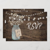 Rustieke Baby's Breath Mason Jar Lichten Trouwkaar Kaart (Voorkant / Achterkant)