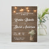 Rustieke Baby's Breath Mason Jar Trouw Uitnodiging (Staand voorkant)