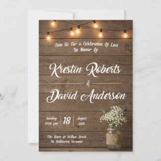 Rustieke Baby's Breath Mason Jar Trouw Uitnodiging