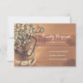Rustieke Baby's Breath Mason Jar Wood Bruiloft RSV RSVP Kaartje (Voorkant)