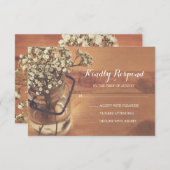 Rustieke Baby's Breath Mason Jar Wood Bruiloft RSV RSVP Kaartje (Voorkant / Achterkant)