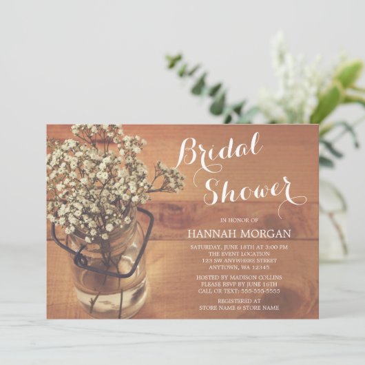 Rustieke Baby's Breath Mason Jar Wood Vrijgezellen Kaart (Staand voorkant)