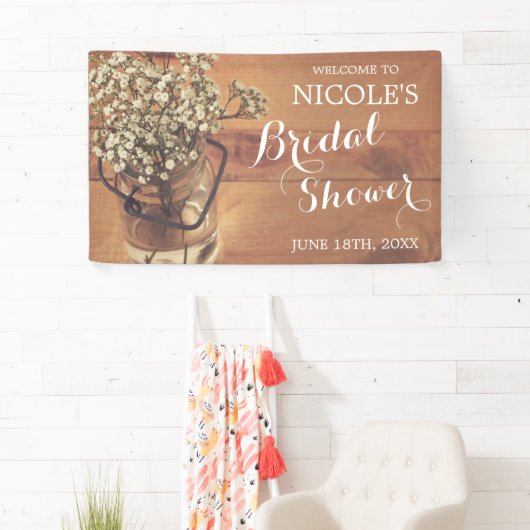 Rustieke Baby's Breath Mason Jar Wood Vrijgezellen Spandoek (Insitu)