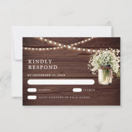 Rustieke Baby's Breath Mason Pot Huwelijk RSVP Kaartje