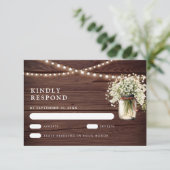 Rustieke Baby's Breath Mason Pot Huwelijk RSVP Kaartje (Staand voorkant)