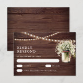 Rustieke Baby's Breath Mason Pot Huwelijk RSVP Kaartje (Voorkant / Achterkant)