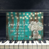 Rustieke Baby's Breath Pot Teal Hout Save the Date Aankondigingskaart