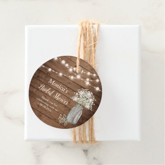 Rustieke Baby's Breath Slingerlichtjes Baby Shower Bedankjes Labels (In situ)