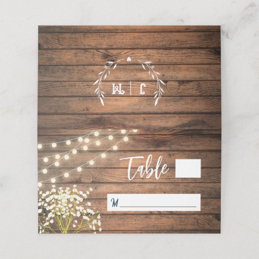 Rustieke Baby's Breath & String Lights Houten Brui Plaatskaartje (Buitenkant ongevouwen)