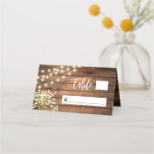 Rustieke Baby's Breath & String Lights Houten Brui Plaatskaartje (Voorkant)