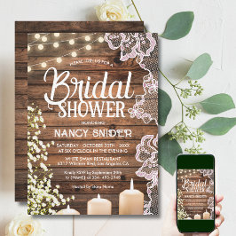 Rustieke Baby's Breath String Lights & Lace Bridal Kaart