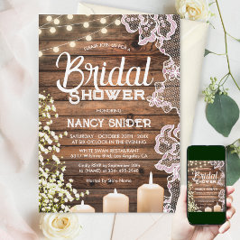 Rustieke Baby's Breath String Lights & Lace Bridal Kaart