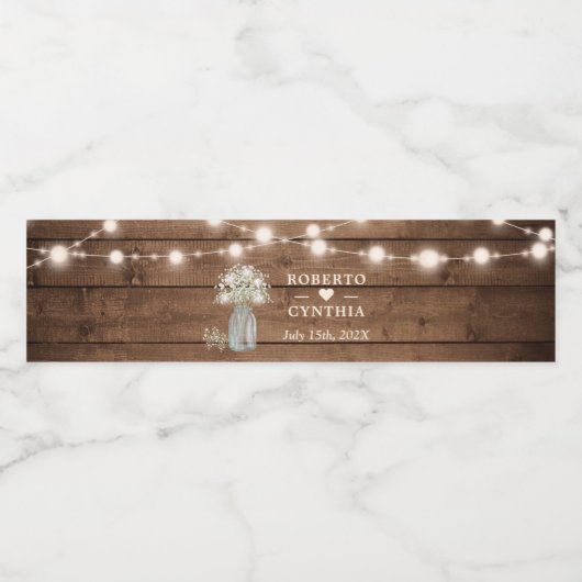 Rustieke Baby's Breath String verlichting Bruiloft Waterfles Etiket (Enkel label)