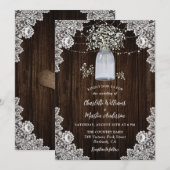 Rustieke Baby's Breath Wood Mason Jar Wedding Kaart (Voorkant / Achterkant)