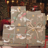 Rustieke baby's eerste kerst rendier konijnenvogel inpakpapier vel