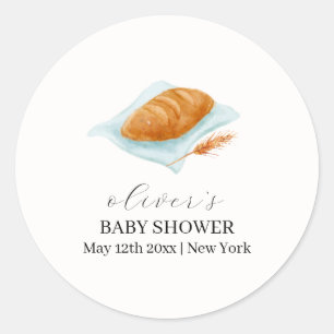 Rustieke bakkeet in het oven Baby shower Ronde Sticker