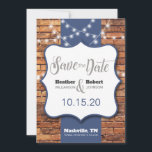 Rustieke bakstenen achtergrond Blauwe accenten Sav Save The Date<br><div class="desc">Dit rustieke ontwerp is perfect voor uw bruiloft vibe! Neem gerust contact met mij op als u vragen heeft of als u deze bestelling verder wilt aanpassen. Ik ben altijd blij om te helpen!</div>