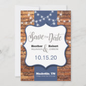 Rustieke bakstenen achtergrond Blauwe accenten Sav Save The Date (Voorkant)