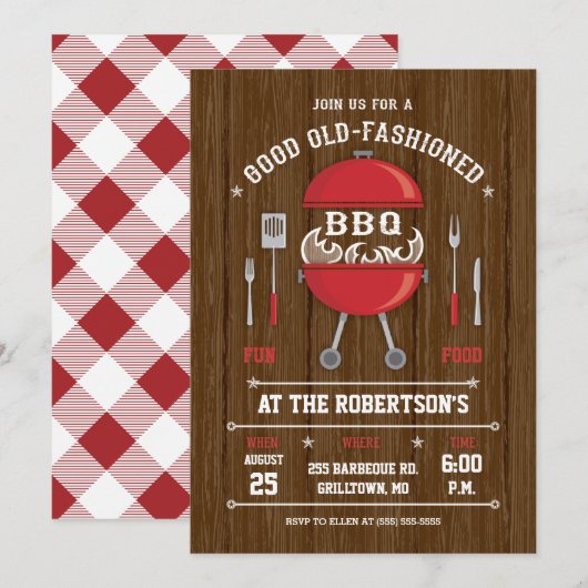 Rustieke barbecue uitnodiging (Voorkant / Achterkant)