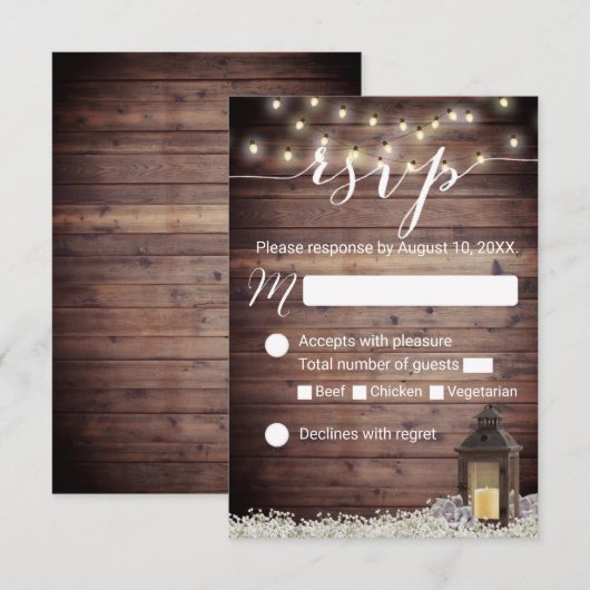 Rustieke Barn Lantaarn String Lights Wedding RSVP (Voorkant / Achterkant)