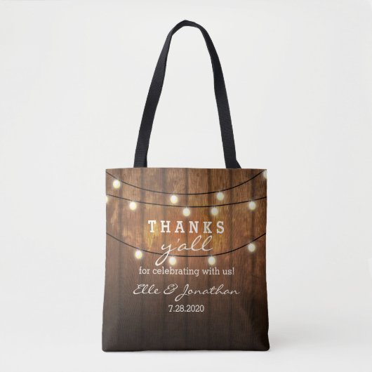 Rustieke Barn Wood Country Wedding Bedankt Y'All Tote Bag (Voorkant)