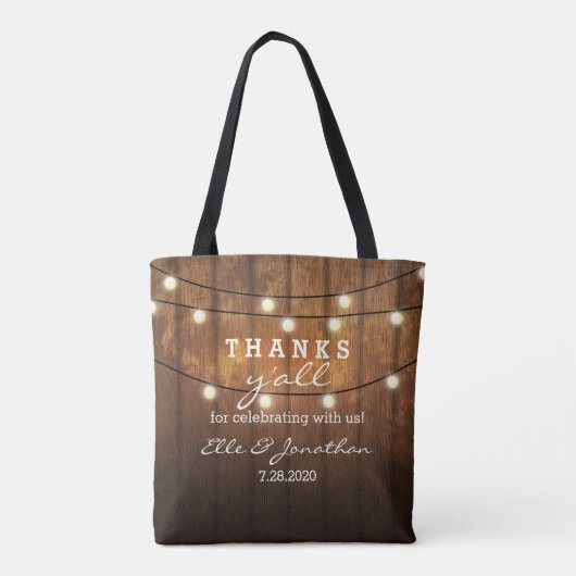 Rustieke Barn Wood Country Wedding Bedankt Y'All Tote Bag (Achterkant)