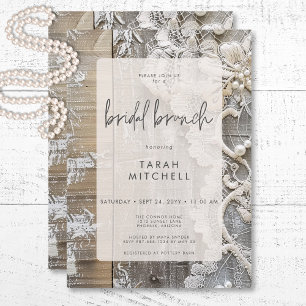 Rustieke Barnwood & Bridal Lace Bridal Brunch Kaart