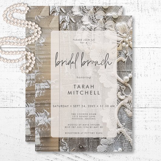 Rustieke Barnwood & Bridal Lace Bridal Brunch Kaart
