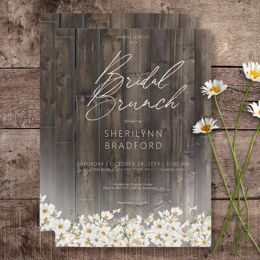 Rustieke Barnwood & Daisies Bruidsbrunch Kaart