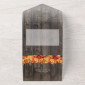 Rustieke Barnwood & Herfst bladeren QR-code All In One Uitnodiging (Buitenkant)