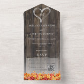 Rustieke Barnwood & Herfst bladeren QR-code All In One Uitnodiging (Binnen)